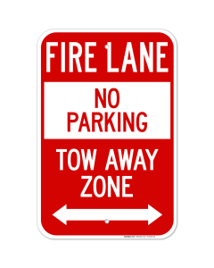 Fire Lane Towaway Zone With Bidirectional Arrow Sign