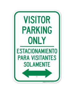 Visitor Parking Only With Bidirectional Arrow Bilingual Sign