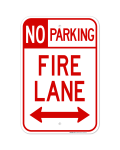 No Parking Fire Lane Sign, With Bidirectional Arrow