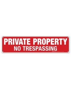 Private Property No Trespassing Sign, Rectangle Red Background Sign