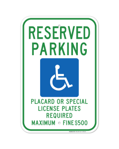 Hawaii Handicap Parking Sign, Reserved Parking Placard Special License Plates Required Maximum Fine $500 Sign