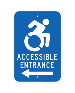 New York Handicap Parking Sign, Accessible Entrance Left Arrow With Symbol Sign