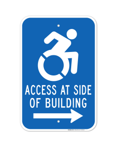 New York Handicap Parking Sign, Access At Side Of Building Accessible Symbol And Right Arrow Sign