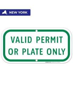 New York Handicap Parking Sign, Valid Permit Or Plate Only