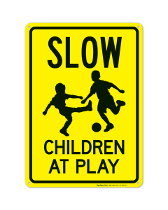 Slow Children At Play Sign With Football Warning Sign, Traffic Sign