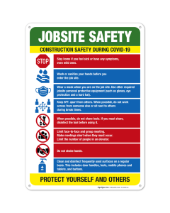 Construction Social Distancing Sign, Jobsite Safety Covid 19 Rules Sign