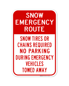 Snow Emergency Route No Parking Red Sign
