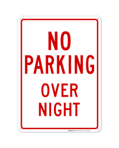 No Parking Overnight Red Sign