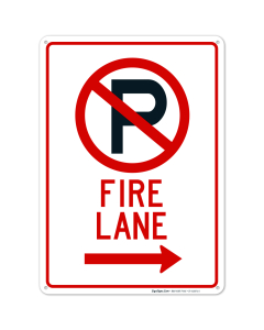 Right Arrow Fire Lane With No Parking Symbol Sign