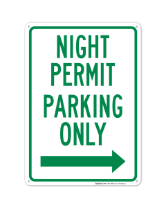 Night Permit Parking Only With Right Arrow Sign