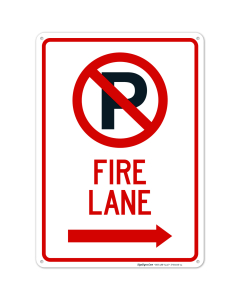 No Parking Symbol Fire Lane With Right Arrow Sign