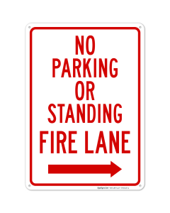 No Parking Or Standing Fire Lane With Right Arrow Sign, (SI-65046)