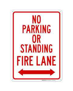 No Parking Or Standing Fire Lane With Bidirectional Sign