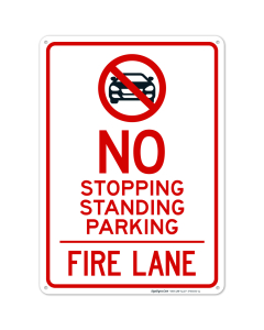 No Stopping Standing Fire Lane With Graphic Sign, (SI-65052)