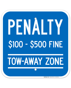 Penalty $100 $500 Fine Tow Away Zone Virginia Handicap Supplementary Sign, (SI-65302)