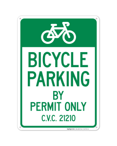 Bicycle Parking By Permit Only CVC 21210 Sign