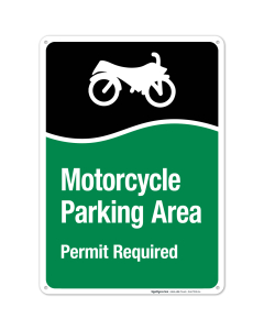 Motorcycle Parking Area Permit Required With Graphic Sign