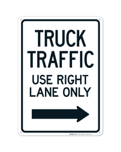 Truck Traffic Use Right Lane Only With Right Arrow Graphic Sign