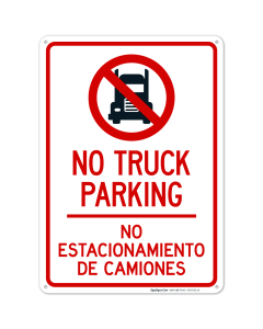 No Truck Parking With Graphic Bilingual Sign