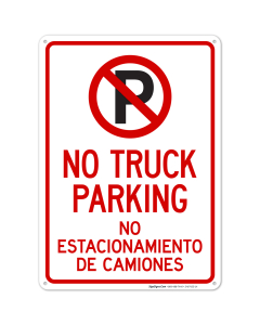 No Truck Parking With No Parking Graphic Bilingual Sign