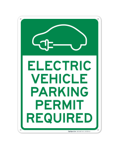 Electric Vehicle Parking Permit Required With Graphic Sign