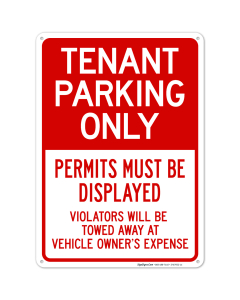 Tenant Parking Only Display Permit Violators Towed At Owner Expense Sign