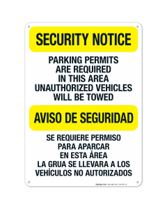 Parking Permits Are Required Unauthorized Vehicles Will Be Towed Biligual Sign
