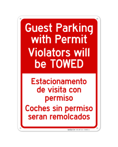 Guest Parking With Permit Violators Will Be Towed Bilingual Sign