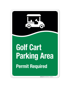 Golf Cart Parking Area Permit Required With Graphic Sign