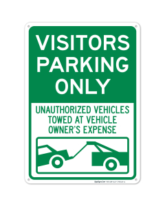 Visitor Parking Only Unauthorized Vehicles Towed At Owner Expense With Graphic Sign