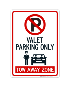 Valet Parking Only Tow Away Zone With Car Graphic Sign