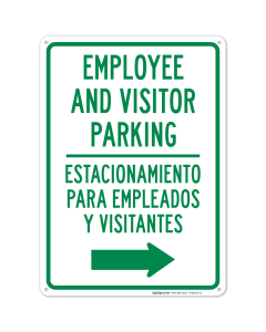 Employee And Visitor Parking With Right Arrow Bilingual Sign