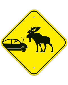 Car Crash And Moose Graphic Sign