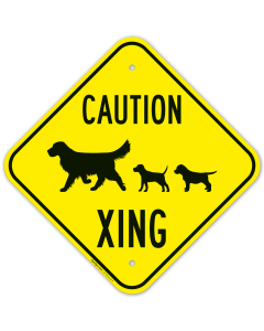 Caution Crossing With Dog And Puppies Crossing Graphic Sign