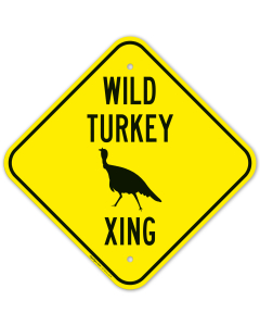 Wild Turkey Crossing With Graphic Sign