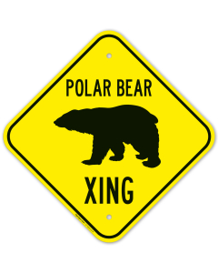 Polar Bear Crossing With Graphic Sign