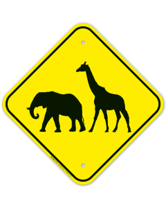 Zoo Animals Crossing With Elephant And Giraffe Graphic Sign