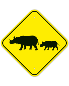 Rhinoceros With Calf Crossing Sign