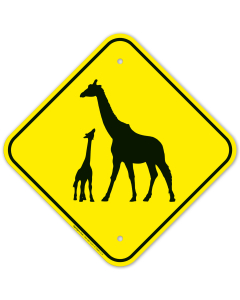Giraffe With Calf Crossing Sign