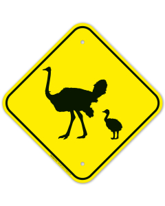 Ostrich With Chick Crossing Sign