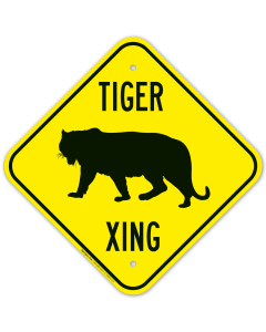 Tiger Crossing With With Graphic Sign
