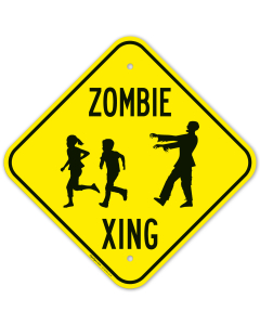 Zombie Crossing With Zombie And Kids Running Graphic Sign