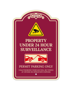 Property Under 24 Hour Surveillance Permit Parking Only Décor Sign
