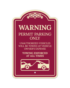Warning Permit Parking Only Unauthorized Vehicles Will Be Towed Décor Sign
