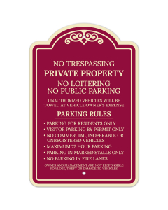 No Trespassing No Loitering No Public Parking Parking Rules Décor Sign