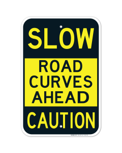 Road Curves Ahead Caution With Slow Symbol Sign