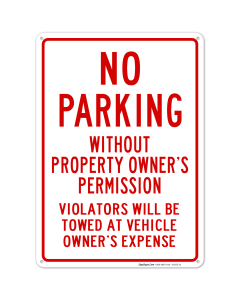 No Parking Without Property Owner's Permission Sign