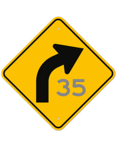MUTCD Right Combination Curve Advisory Speed W1-2aR Sign