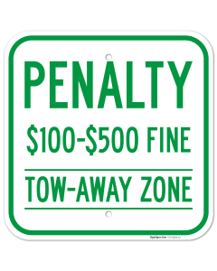 Penalty 100 500 Fine Tow Away Zone Virginia Handicap Supplementary Sign Sign,