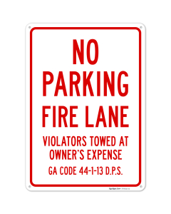 Georgia No Parking Fire Lane Violators Towed At Owners Expense Sign,